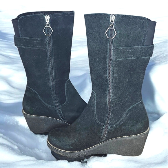 KHOMBU Pisa Waterproof Suede Wedge Boots Black- 7 - Picture 4 of 11